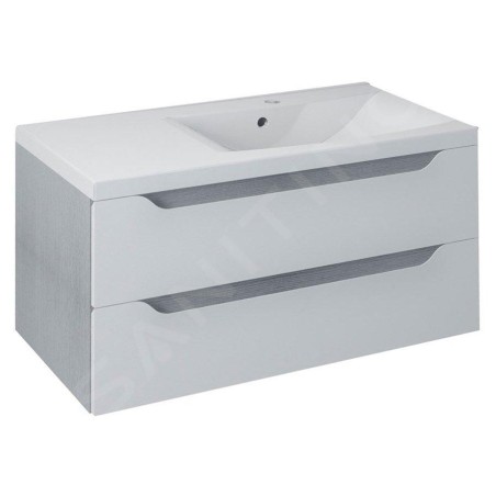Sapho Wave - Meuble lavabo, 900x450x480 mm, droite, 2 tiroirs, blanc/chêne argenté WA093-3011