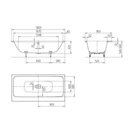 Kaldewei Avantgarde - Baignoire rectangulaire Asymmetric Duo 742, 1800x900 mm, antidérapante, blanche 274230000001