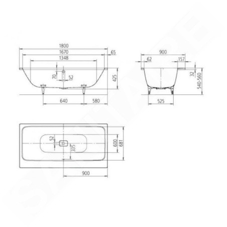 Kaldewei Avantgarde - Baignoire rectangulaire Asymmetric Duo 742, 1800x900 mm, avec trous pour les poignées, antidérapant sur