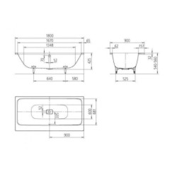 Kaldewei Avantgarde - Baignoire rectangulaire Asymmetric Duo 742, 1800x900 mm, avec trous pour les poignées, antidérapante,