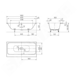 Kaldewei Avantgarde - Baignoire rectangulaire Asymmetric Duo 742, 1800x900 mm, avec trous pour poignée, blanc 274210110001
