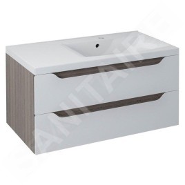 Sapho Wave - Meuble lavabo, 900x450x480 mm, droite, 2 tiroirs, blanc/mali wenge WA093-3021