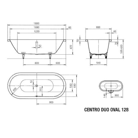 Kaldewei Avantgarde - Centro Duo Oval 128, 1800x800 mm, Effet Perl, blanc 282800013001