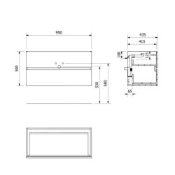 Sapho Odetta - Meuble-vasque, 950x500x435 mm, 2 tiroirs, blanc brillant DT100-3030
