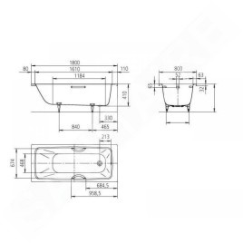 Kaldewei Advantage - Baignoire rectangulaire Cayono Star 757, 1800x800 mm, avec trous pour poignées, antidérapant sur toute la