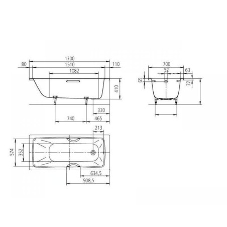 Kaldewei Advantage - Baignoire rectangulaire Cayono Star 755, 1700x700 mm, avec trous pour poignées, antidérapante, effet Perl,