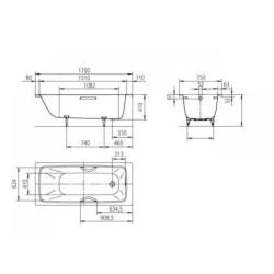 Kaldewei Advantage - Baignoire rectangulaire Cayono Star 756, 1700x750 mm, avec trous pour poignées, blanc 275600010001