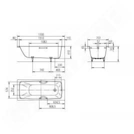 Kaldewei Advantage - Baignoire rectangulaire Cayono Star 755, 1700x700 mm, avec trous pour poignées, effet Perl, blanc