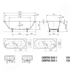 Kaldewei Avantgarde - Baignoire Centro Duo 1 gauche 129, 1700x750 mm, Perl-Effect, blanc 282900013001