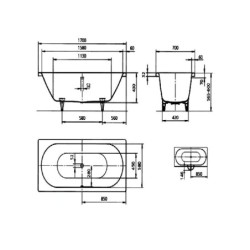 Kaldewei Ambiente - Baignoire rectangulaire Classic Duo 105, 1700x700 mm, Perl-Effect, blanc 290500013001