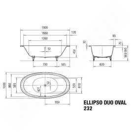 Kaldewei Avantgarde - Baignoire Ellipso Duo Oval 232, 1900x1000 mm, antidérapante sur toute la surface, effet Perl, blanc