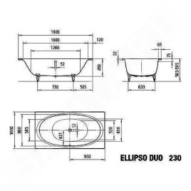 Kaldewei Avantgarde - Baignoire Ellipso Duo 230, 1900x1000 mm, blanc 286000010001