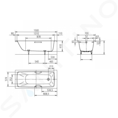 Kaldewei Advantage - Baignoire Cayono Star 753, 1500x700 mm, avec trous pour poignées, antidérapante, blanche 275334010001