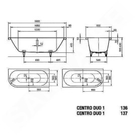 Kaldewei Avantgarde - Baignoire Centro Duo 1 gauche 136, 1800x800 mm, blanc 283600010001