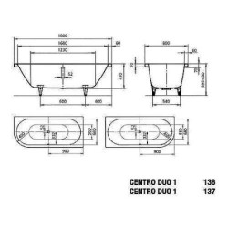 Kaldewei Avantgarde - Baignoire Centro Duo 1 gauche 136, 1800x800 mm, trous pour poignée, Perl-Effect, blanc 283610113001
