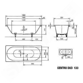 Kaldewei Avantgarde - Baignoire Centro Duo 133, 1800x800 mm, trous pour poignées, Perl-Effect, blanc 283310113001