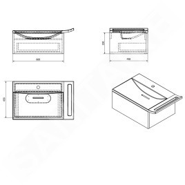 Sapho Composition - Meuble lavabo Zeus, 600x250x450 mm, 1x tiroir, blanc ZE070-3030