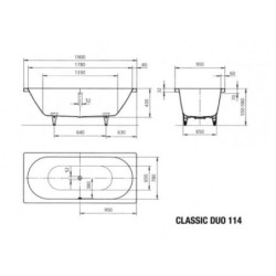 Kaldewei Ambiente - Baignoire rectangulaire Classic Duo 114, 1900x900 mm, avec trous pour les poignées, effet Perl, blanc