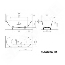 Kaldewei Ambiente - Baignoire rectangulaire Classic Duo 114, 1900x900 mm, Perl-Effect, blanc 291500013001