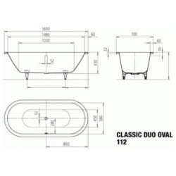 Kaldewei Ambiente - Classic Duo Oval 112, 1600x700 mm, Effet Perl, blanc 291300013001