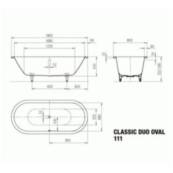 Kaldewei Ambiente - Baignoire ovale Classic Duo Oval 111, 1800x800 mm, antidérapante sur toute la surface, blanche 291234010001
