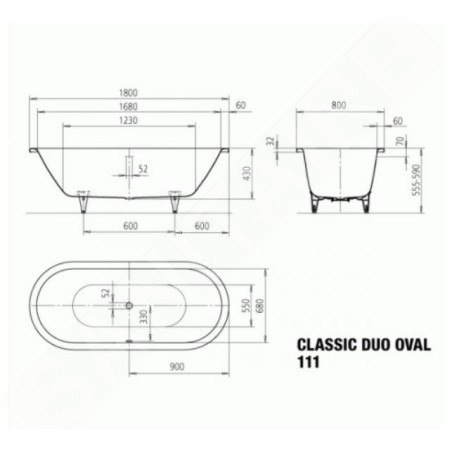 Kaldewei Ambiente - Baignoire ovale Classic Duo Oval 111, 1800x800 mm, Perl-Effect, blanc 291200013001