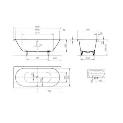 Kaldewei Ambiente - Baignoire rectangulaire Classic Duo 110, 1800x800 mm, avec trous pour les poignées, antidérapante, blanche