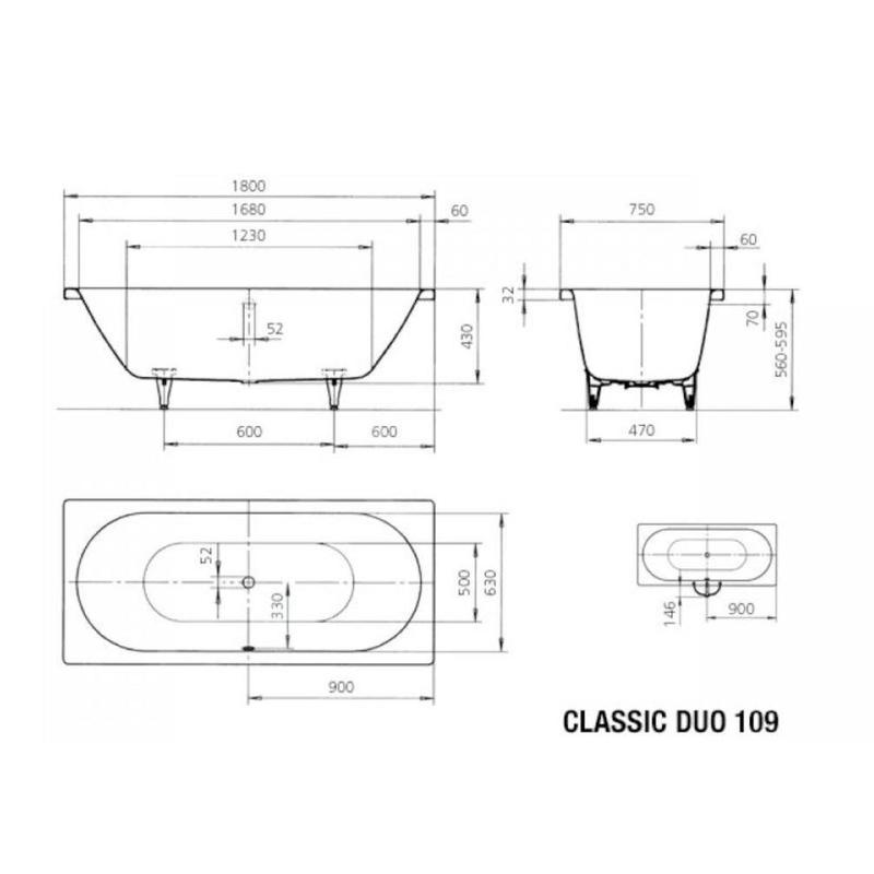 Kaldewei Ambiente - Baignoire rectangulaire Classic Duo 109, 1800x750 mm, avec trous pour les poignées, blanc 290910110001 Kaldewei Ambiente - Baignoire rectangulaire Classic Duo 109, 1800x750 mm, avec trous pour les poignées, blanc 290910110001