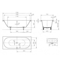 Kaldewei Ambiente - Baignoire rectangulaire Classic Duo 107, 1700x750 mm, antidérapant, effet Perl, blanc 290730003001