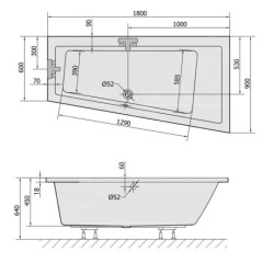 Polysan Baignoires - Baignoire asymétrique Andra Slim R, 1800 x 900 x 450 mm, blanc 78771S
