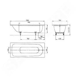 Kaldewei Advantage - Baignoire rectangulaire Saniform Plus 373-1, 1700x750 mm, antidérapante, blanche 112630000001