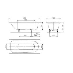 Kaldewei Advantage - Baignoire rectangulaire Saniform Plus 372-1, 1600x750 mm, Pearl-Effect, blanc 112500013001