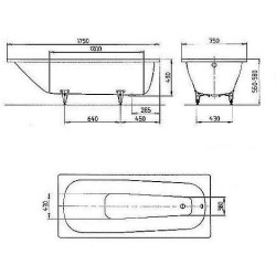 Kaldewei Advantage - Baignoire rectangulaire Saniform 374, 1750x750 mm, blanc 112200010001
