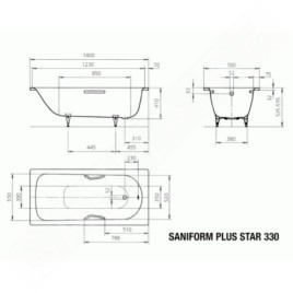 Kaldewei Advantage - Baignoire Saniform Plus Star 330, 1400x700 mm, avec trous pour poignées, antidérapant sur toute la