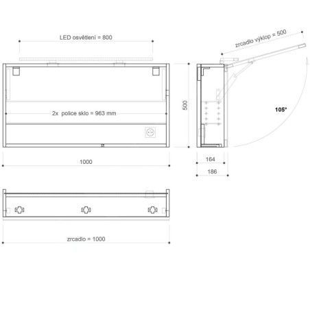 Sapho Cloe - Armoire miroir avec éclairage LED, 1000x500x180 mm, blanc CE100-0030