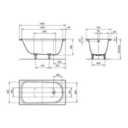 Kaldewei Advantage - Baignoire rectangulaire Saniform Plus 366, 1400x750 mm, antidérapante sur toute la surface, blanche