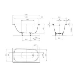 Kaldewei Advantage - Baignoire rectangulaire Saniform Plus 367, 1600x750 mm, antidérapante sur toute la surface, blanche