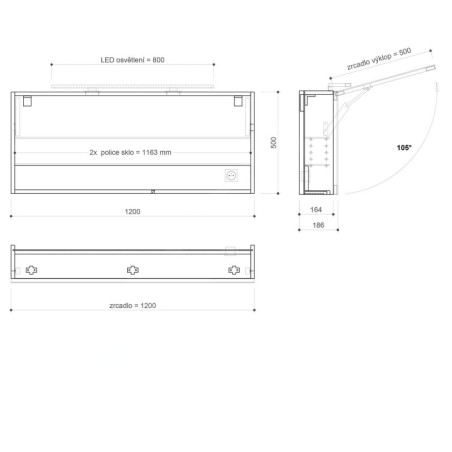 Sapho Cloe - Armoire miroir avec éclairage LED, 1200x500x180 mm, blanc CE120-0030
