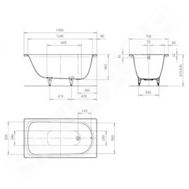 Kaldewei Advantage - Baignoire rectangulaire Saniform Plus Star 344, 1400x750 mm, avec trous pour poignées, antidérapant, effet