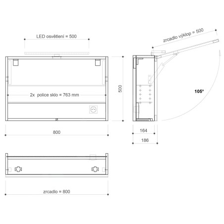 Sapho Cloe - Armoire miroir avec éclairage LED, 800x500x180 mm, blanc CE080-0030