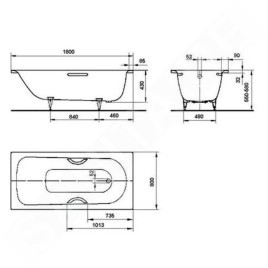Kaldewei Advantage - Baignoire rectangulaire Saniform Plus Star 337, 1800x800 mm, avec trous pour poignées, antidérapante,
