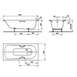 Kaldewei Advantage - Baignoire rectangulaire Saniform Plus Star 337, 1800x800 mm, avec trous pour poignées, antidérapant sur
