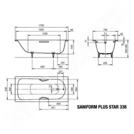 Kaldewei Advantage - Baignoire Saniform Star 338, 1750x750 mm, avec trous pour poignées, antidérapant sur toute la largeur,