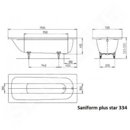Kaldewei Advantage - Baignoire Saniform Plus Star 334, 1700x730 mm, avec trous pour poignées, blanc 133400010001