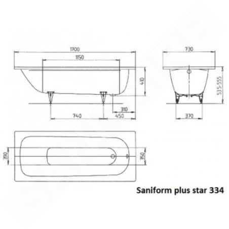 Kaldewei Advantage - Baignoire Saniform Plus Star 334, 1700x730 mm, avec trous pour poignées, effet Perl, blanc 133400013001
