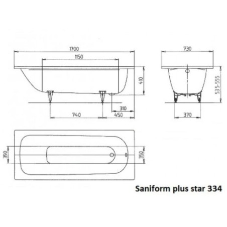 Kaldewei Advantage - Baignoire Saniform Plus Star 334, 1700x730 mm, avec trous pour poignées, antidérapante sur toute la