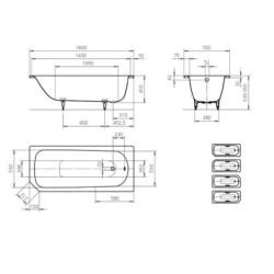 Kaldewei Advantage - Baignoire rectangulaire Saniform V2 362-1, 1600x700 mm, blanc 192200010001