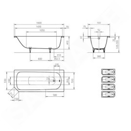 Kaldewei Advantage - Baignoire rectangulaire Saniform V1 362-1, 1600x700 mm, blanc 192100010001