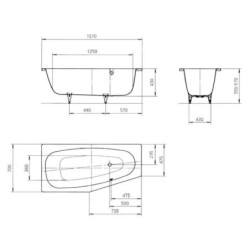 Kaldewei Advantage - Baignoire asymétrique Mini droite 834, 1570x700 mm, antidérapant sur toute la surface, blanc 224434010001