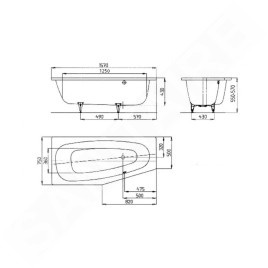Kaldewei Advantage - Baignoire asymétrique Mini right 830, 1570x750/500 mm, antidérapant, effet Perl, blanc 224630003001